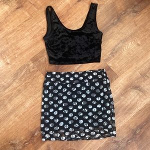 Cute Y2K Velvet Crop Tank & Polka Dot Lace Mini Skirt Set Medium